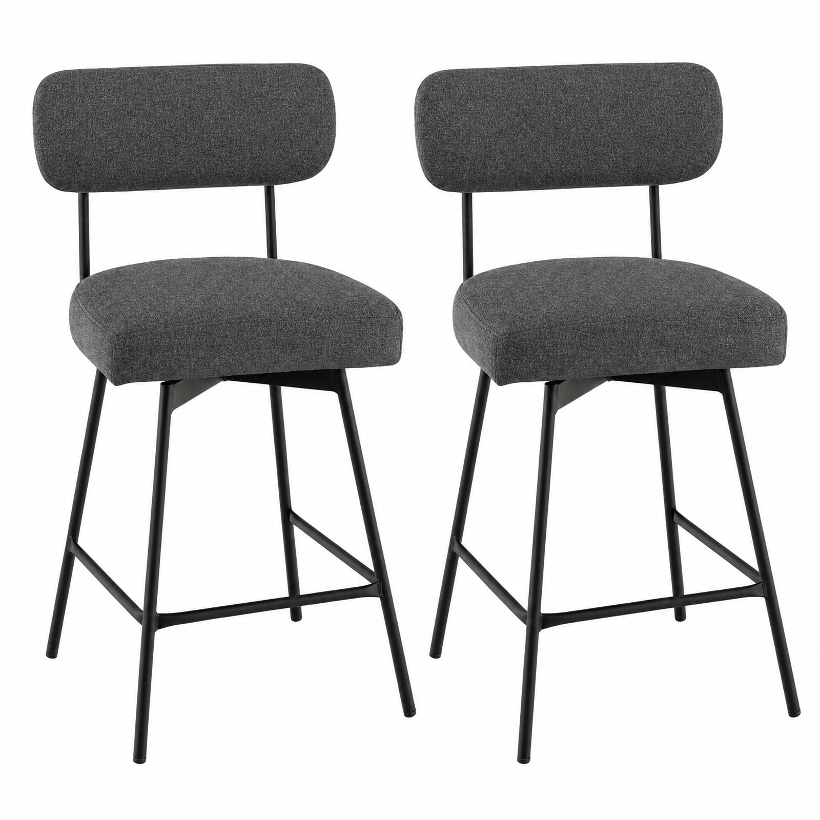 Furnibear Set of 2 Modern Upholstered Bar Stools 25 Inch with Back and Footrests in Gray
