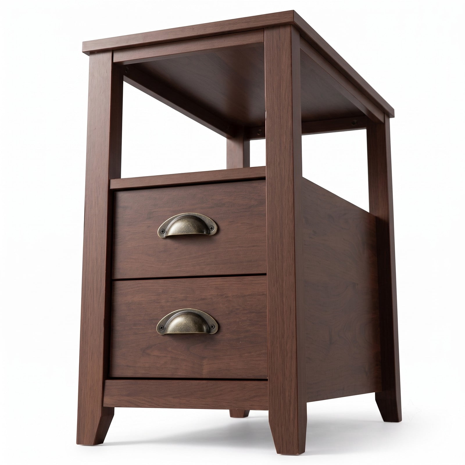 Furnibear Set of 2 Narrow Nightstands with 2 Drawers and Open Shelf Wooden Bedside End Tables for the Bedroom Set, Brown