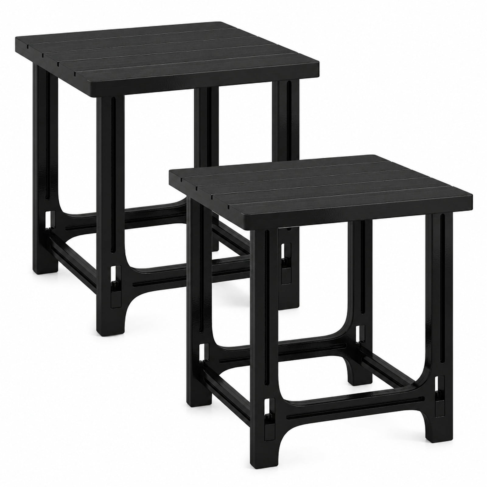 Furnibear Set of 2 Outdoor Adirondack Side Table with Slatted Surface and All Weather HDPE Build for Patio Poolside Deck and Garden, Black