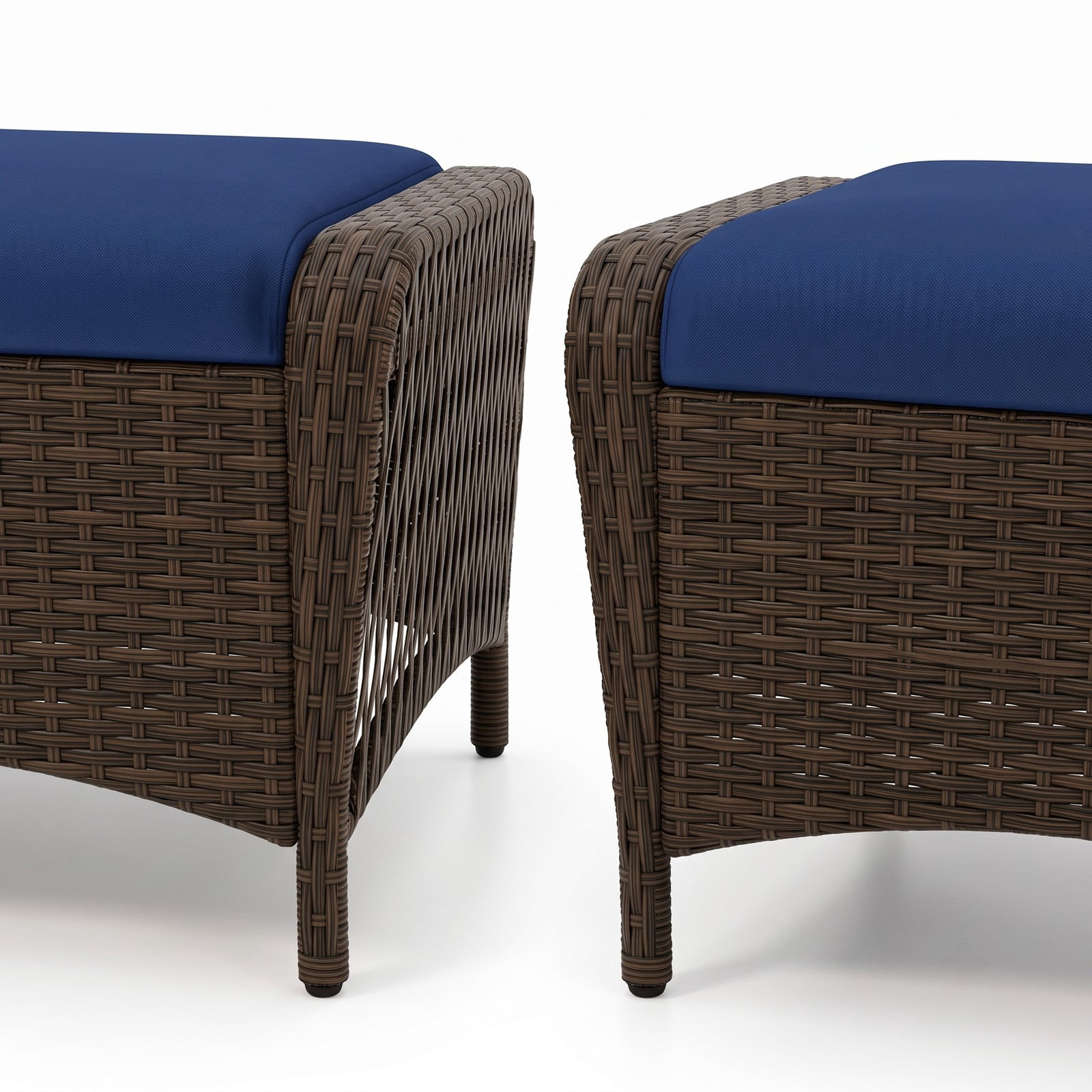 Furnibear Set of 2 Outdoor PE Wicker Patio Ottomans with Removable Cushions for Foot Rest, Extra Seating and Side Table Use, Navy