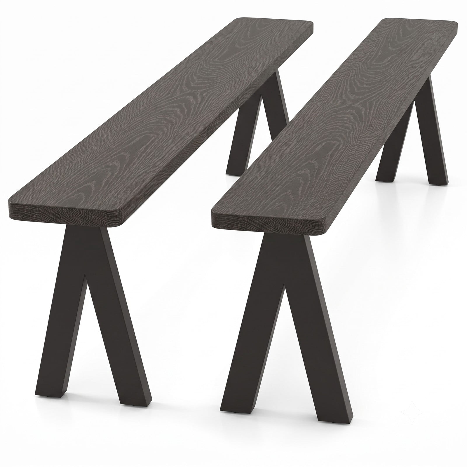 Furnibear Set of 2 Outdoor Patio Benches for 3 People with 800 lbs Capacity and Rustproof Metal Frame for Backyard, Dark Brown