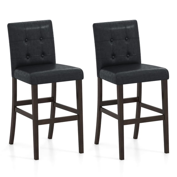 Furnibear Set of 2 PVC Leather Bar Stools with Solid Wood Legs
