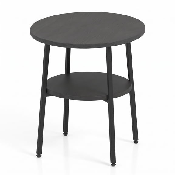 Furnibear Round Side Table, 2-Tier End Table with Storage Shelf and Adjustable Foot Pads for Living Room, Bedroom and Small Spaces, Black