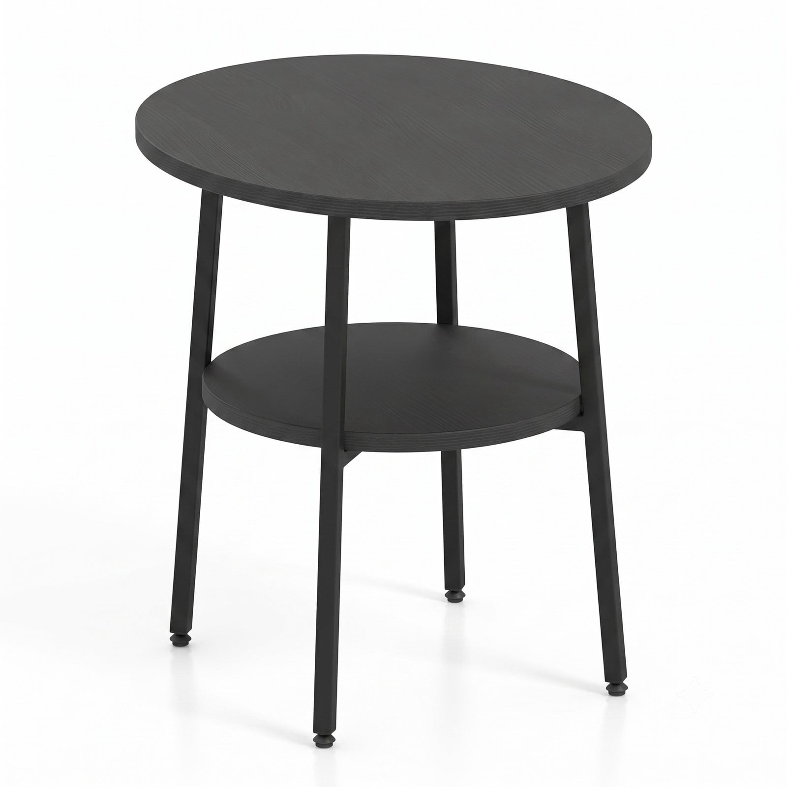 Furnibear Set of 2 Round Side Table with Storage Shelf and Metal Frame, 2-Tier End Table Nightstand for Living Room Bedroom Small Spaces, Black