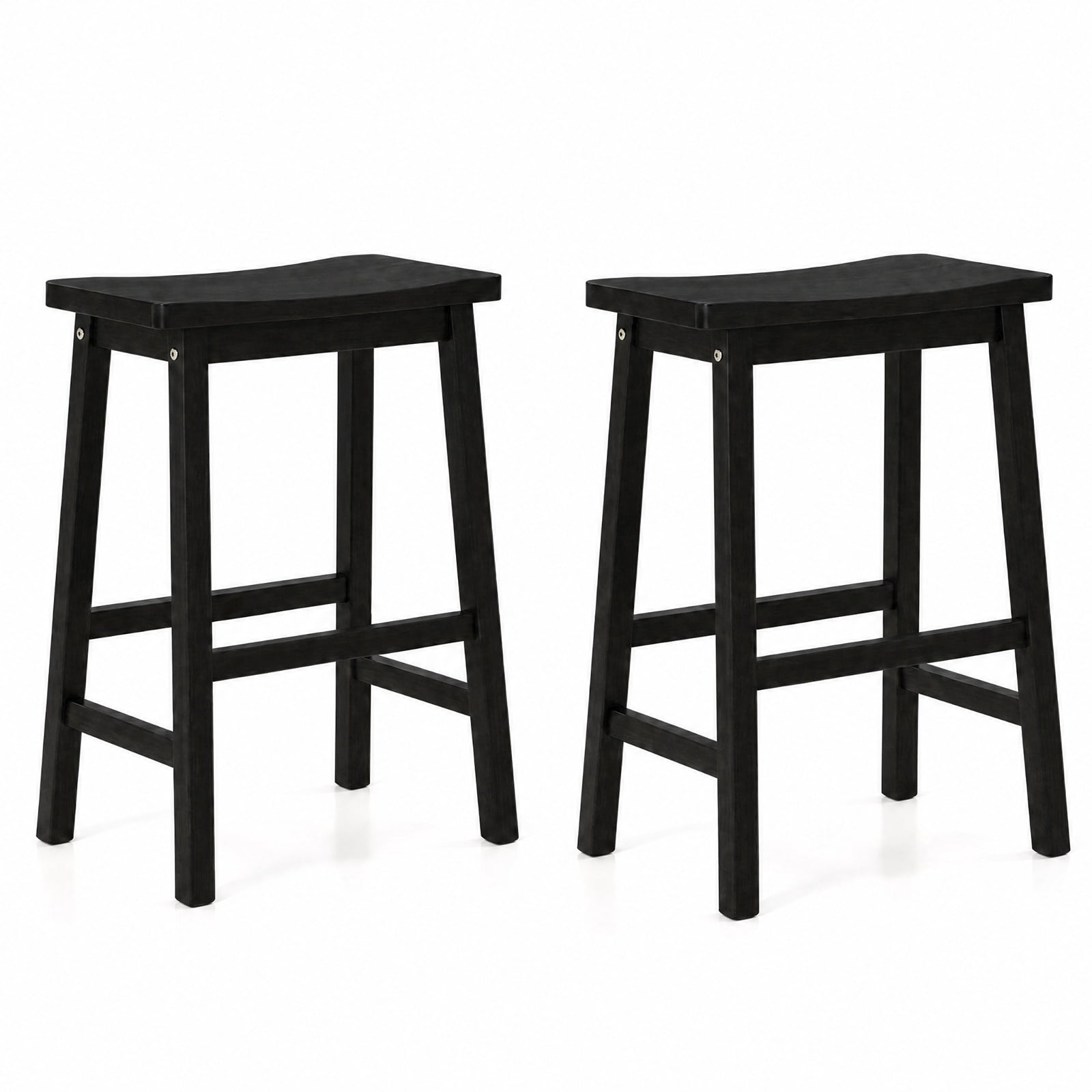 Furnibear Set of 2 Saddle-Seat Counter Height Stools with Curved Seat and Footrests for Kitchen Island Counter Bar Pub Dining Home, Black