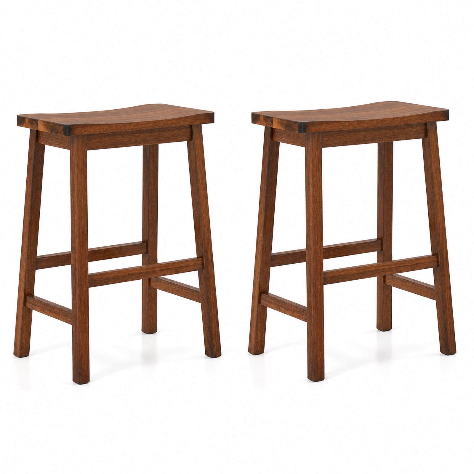 Furnibear Set of 2 Saddle-Seat Counter Height Stools with Curved Seat and Footrests for Kitchen Island Counter Bar Pub Dining Home, Walnut