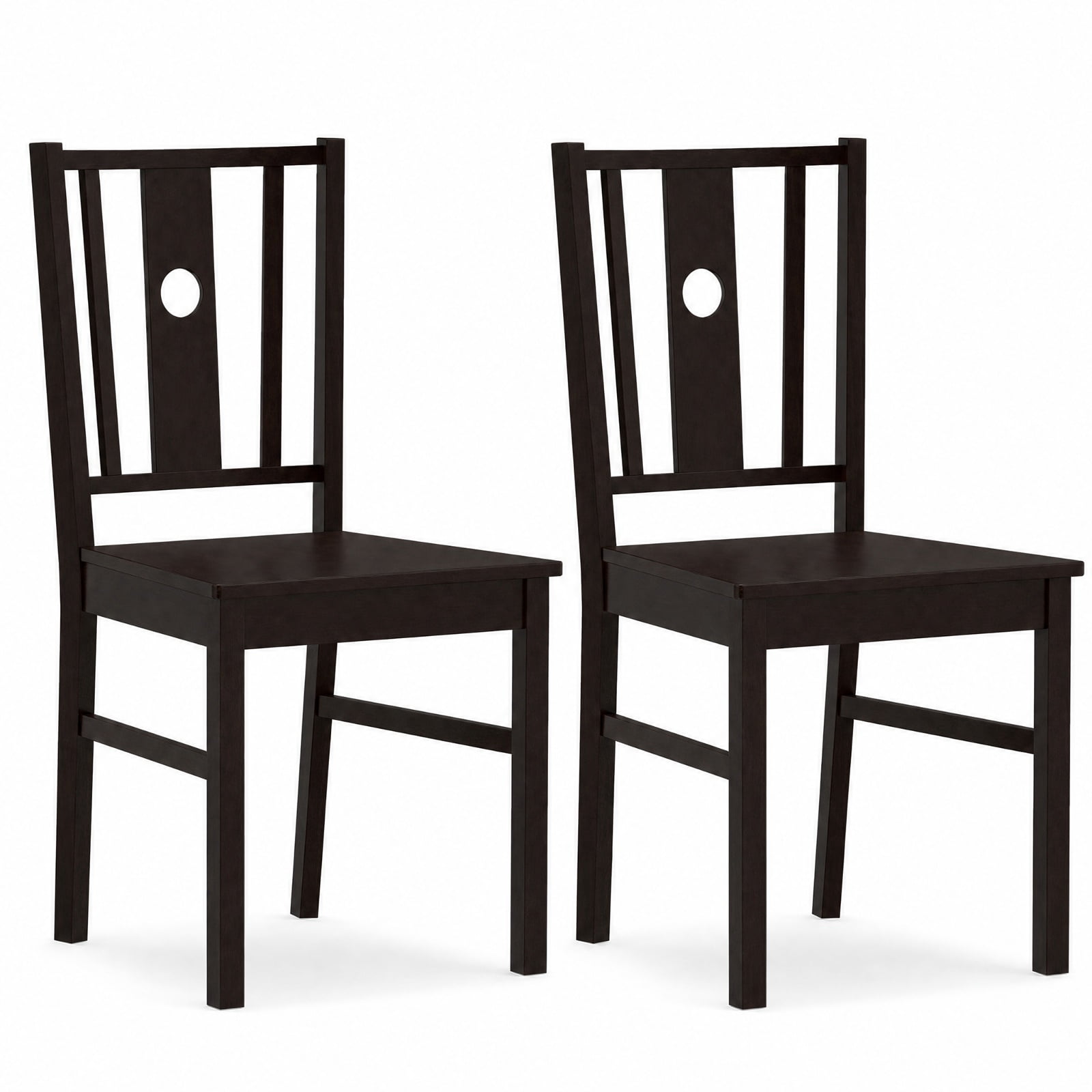 Furnibear Set of 2 Solid Rubber Wood Kitchen Chairs with Slatted Curved Backrest and Wide Seat for Dining Room and Kitchen, Coffee