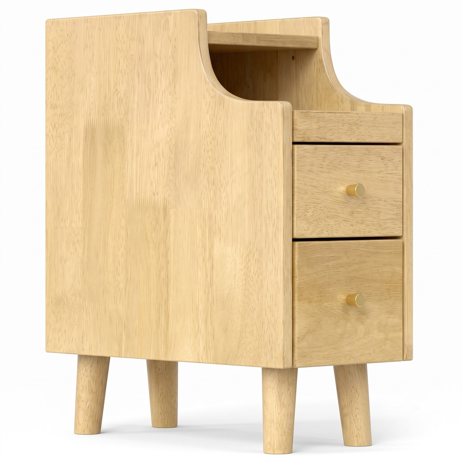 Furnibear Set of 2 Solid Rubber Wood Nightstands with Pull-out Tray and 2 Storage Drawers for Bedroom Living Room and Small Spaces, Natural