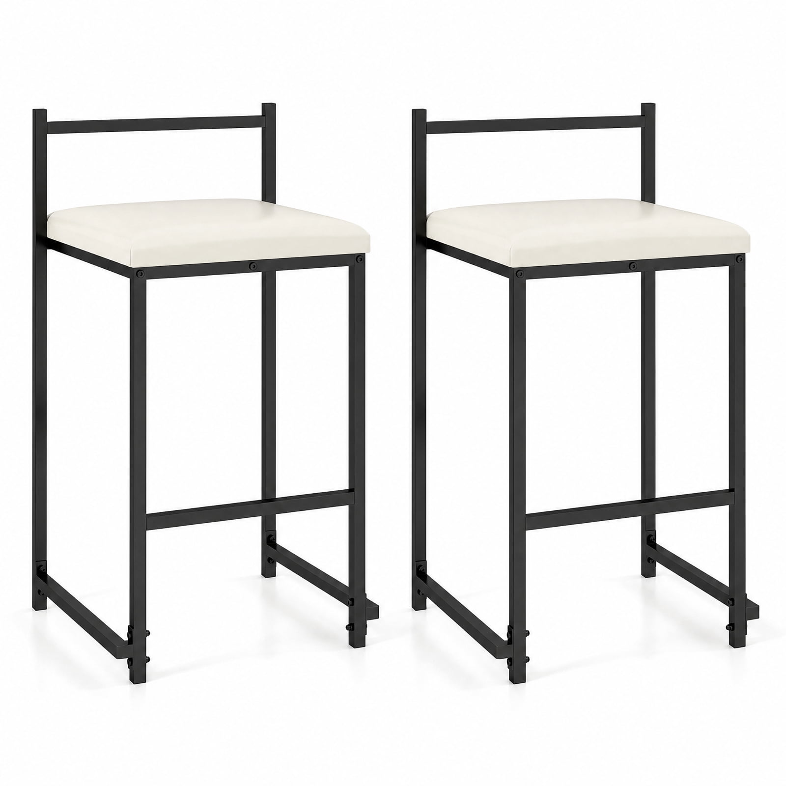Furnibear Set of 2 Stackable Counter Height Bar Stools PU Leather Upholstered with Footrest for Kitchen Island Counter Bar Pub Dining Home, Black