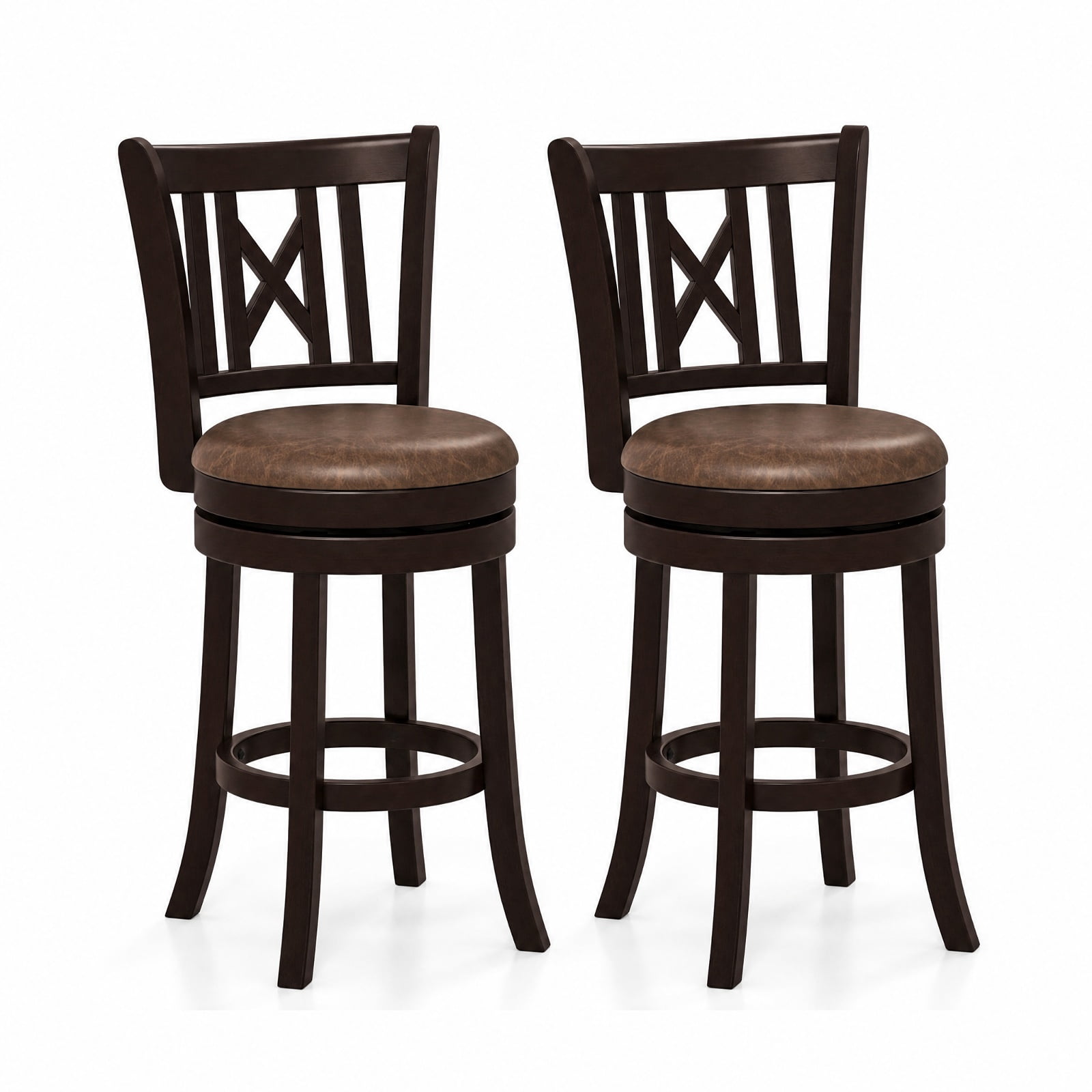 Furnibear Set of 2 Swivel Bar Stools with Footrest and Hollowed Backrest 26 Inch for Kitchen