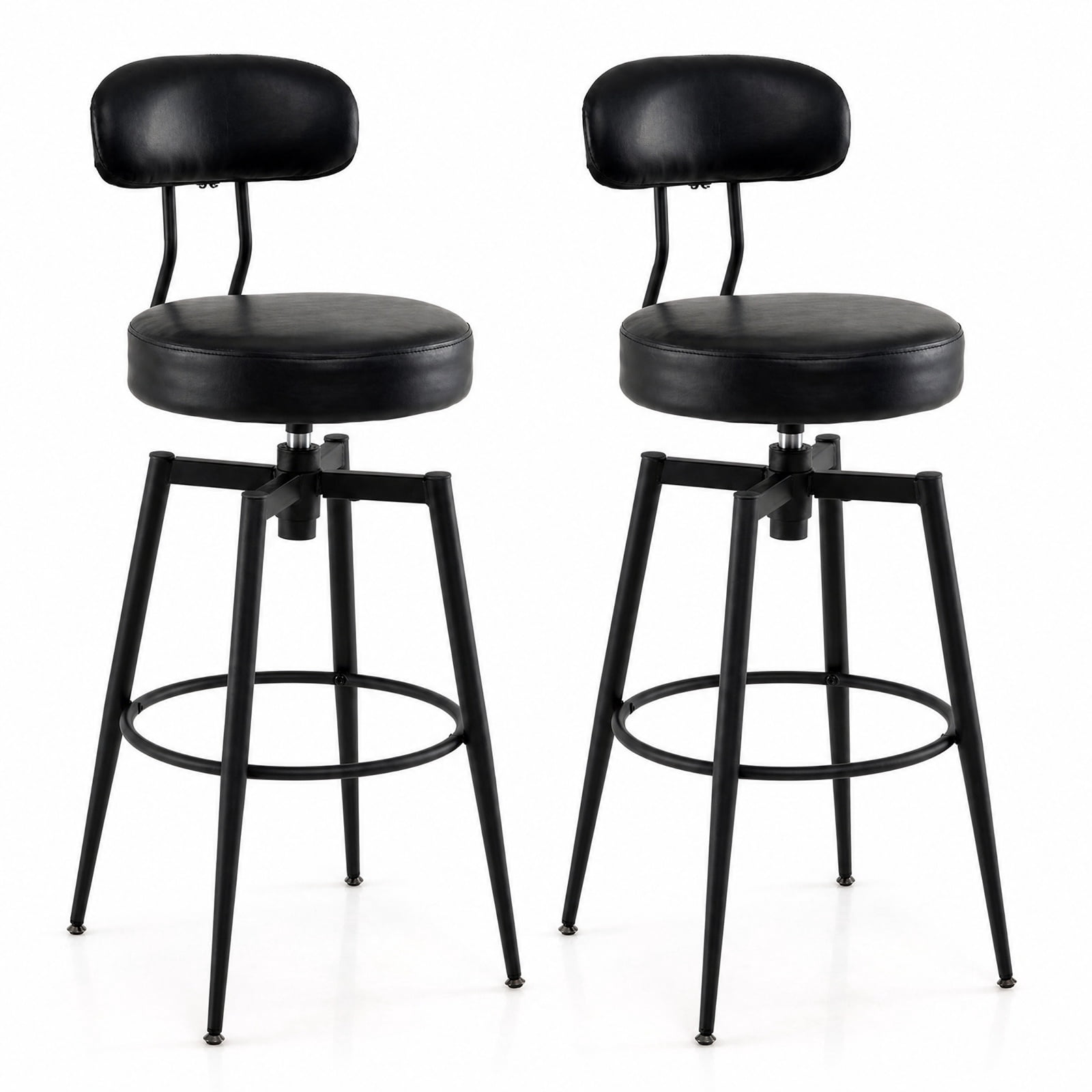Furnibear Set of 2 Swivel Barstools Faux Leather with Upholstered Seat and Back for Kitchen Island Counter Bar Pub Dining Home, Black