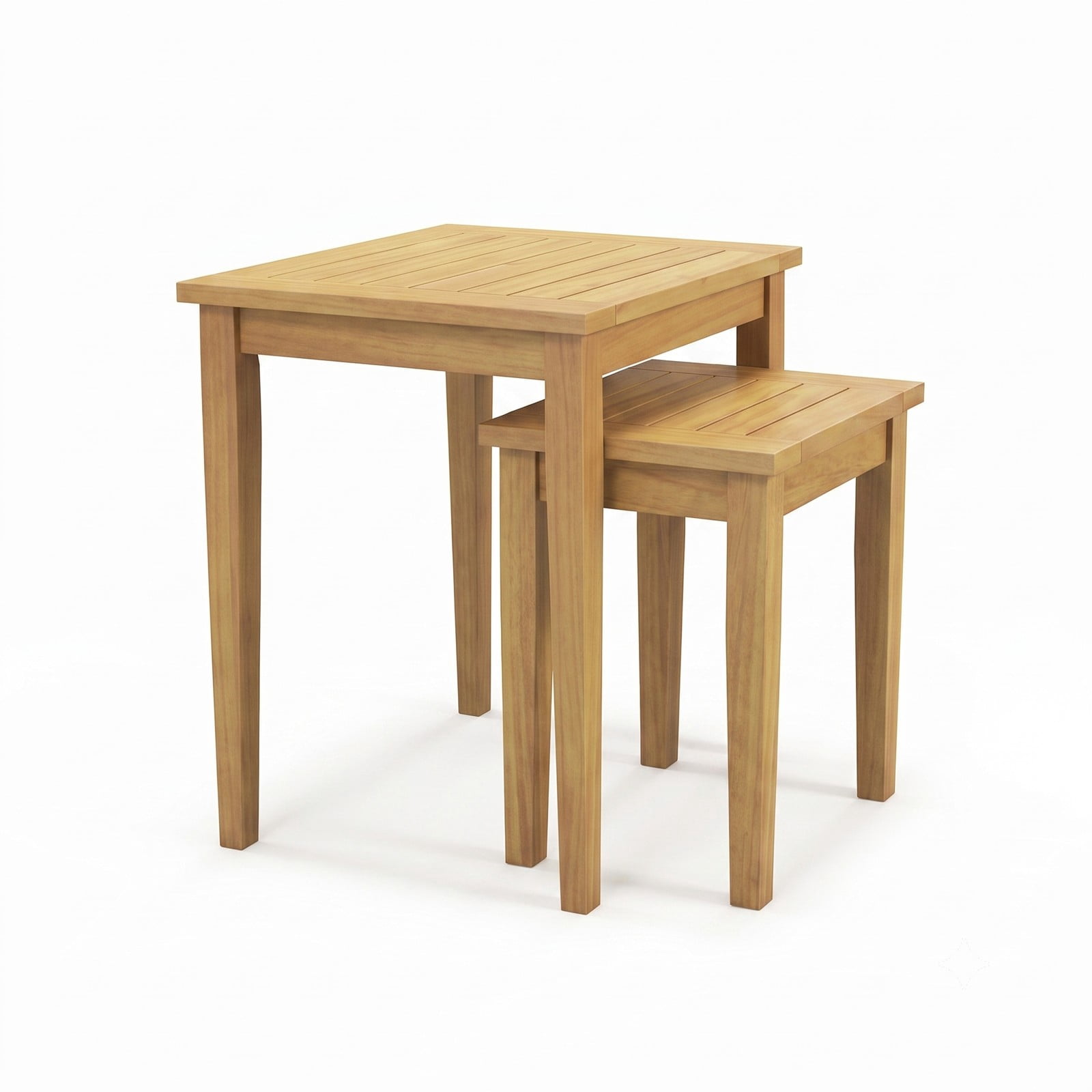 Furnibear Set of 2 Teak Wood Outdoor Patio Nesting Side Tables Space Saving End Tables for Backyard and Poolside, Natural