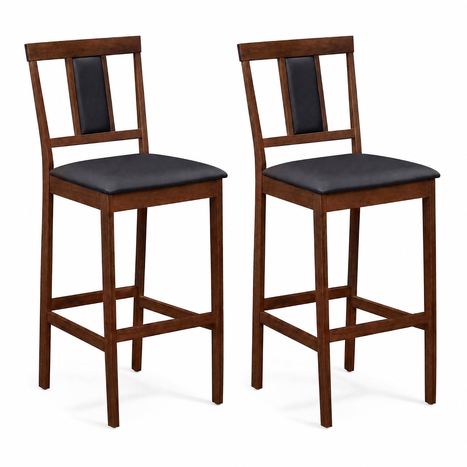 Furnibear Set of 2 Upholstered Barstool 29.5 Inch Bar Height with Solid Rubber Wood Frame for Kitchen Island Counter Bar Pub Dining Home, Walnut