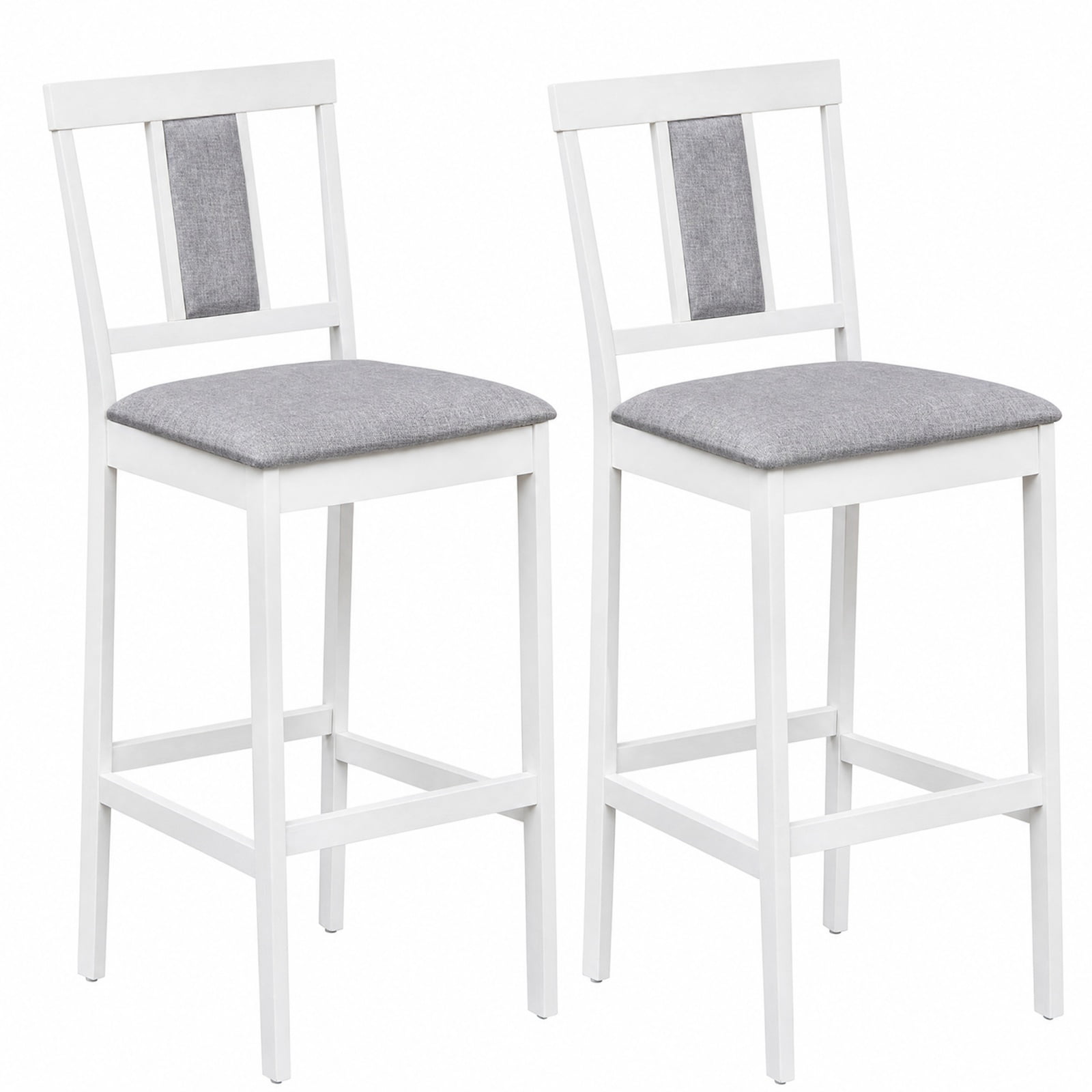 Furnibear Set of 2 Upholstered Barstool 29.5 Inch Bar Height with Solid Rubber Wood Frame for Kitchen Island Counter Bar Pub Dining Home, White
