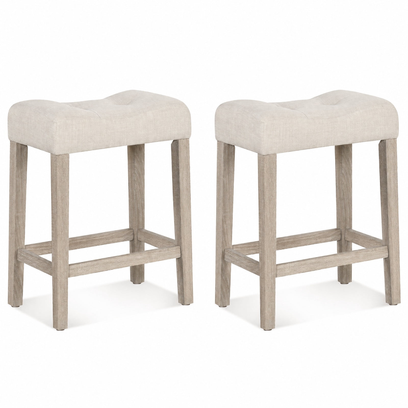 Furnibear Set of 2 Upholstered Counter Height Bar Stool with Curved Saddle Seat