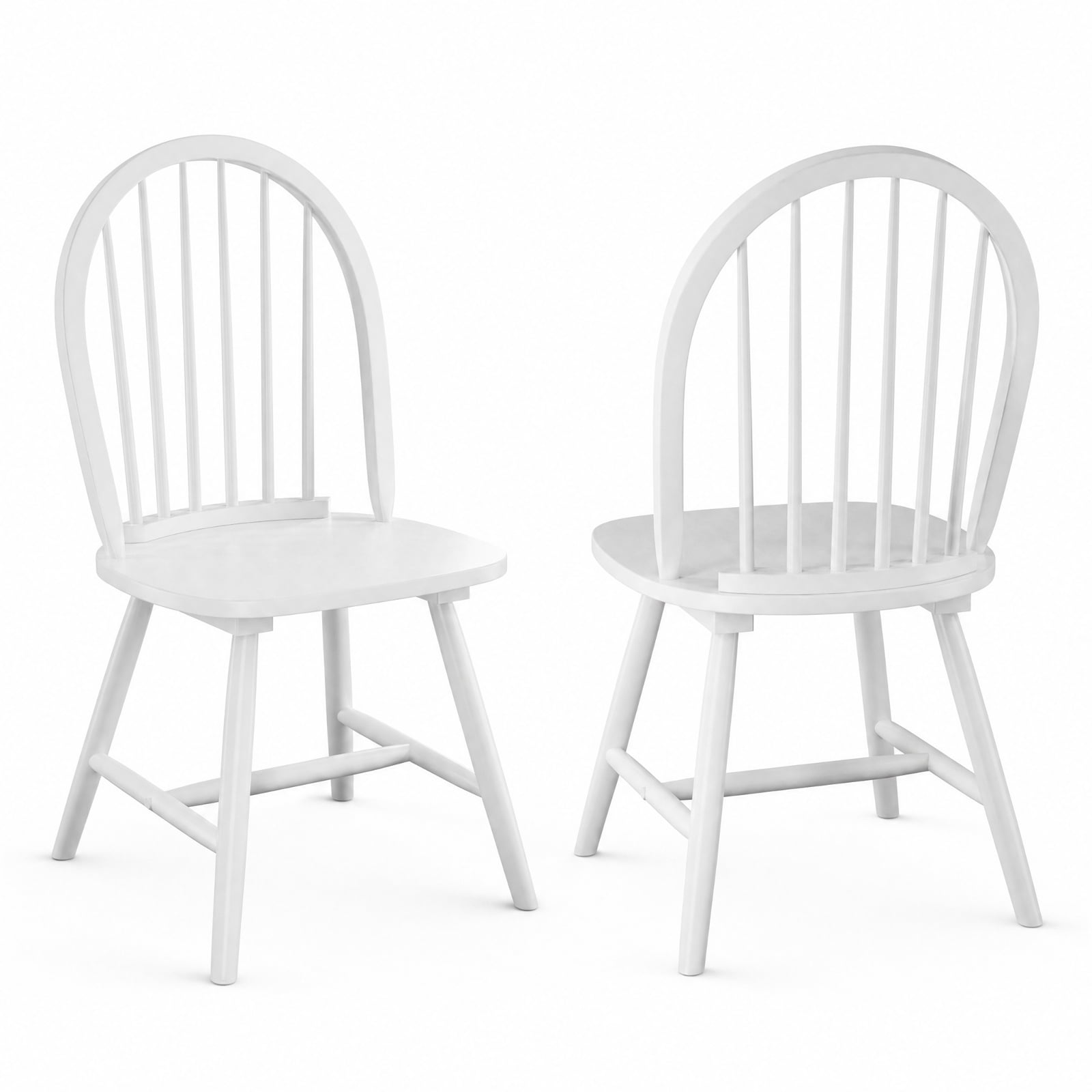 Furnibear Set of 2 Vintage Windsor Wood Chairs with High Spindle Back and Ergonomic Widened Seat for Dining Room and Kitchen, White