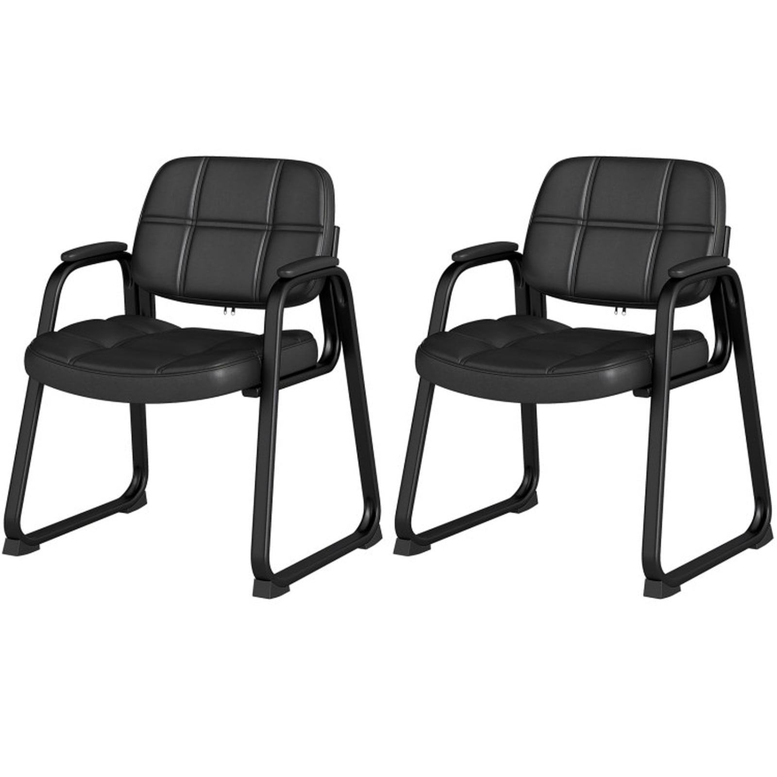 Furnibear Set of 2 Waiting Room Guest Chairs with PU Leather Upholstery and Lattice Back for Home Office and Reception, Black