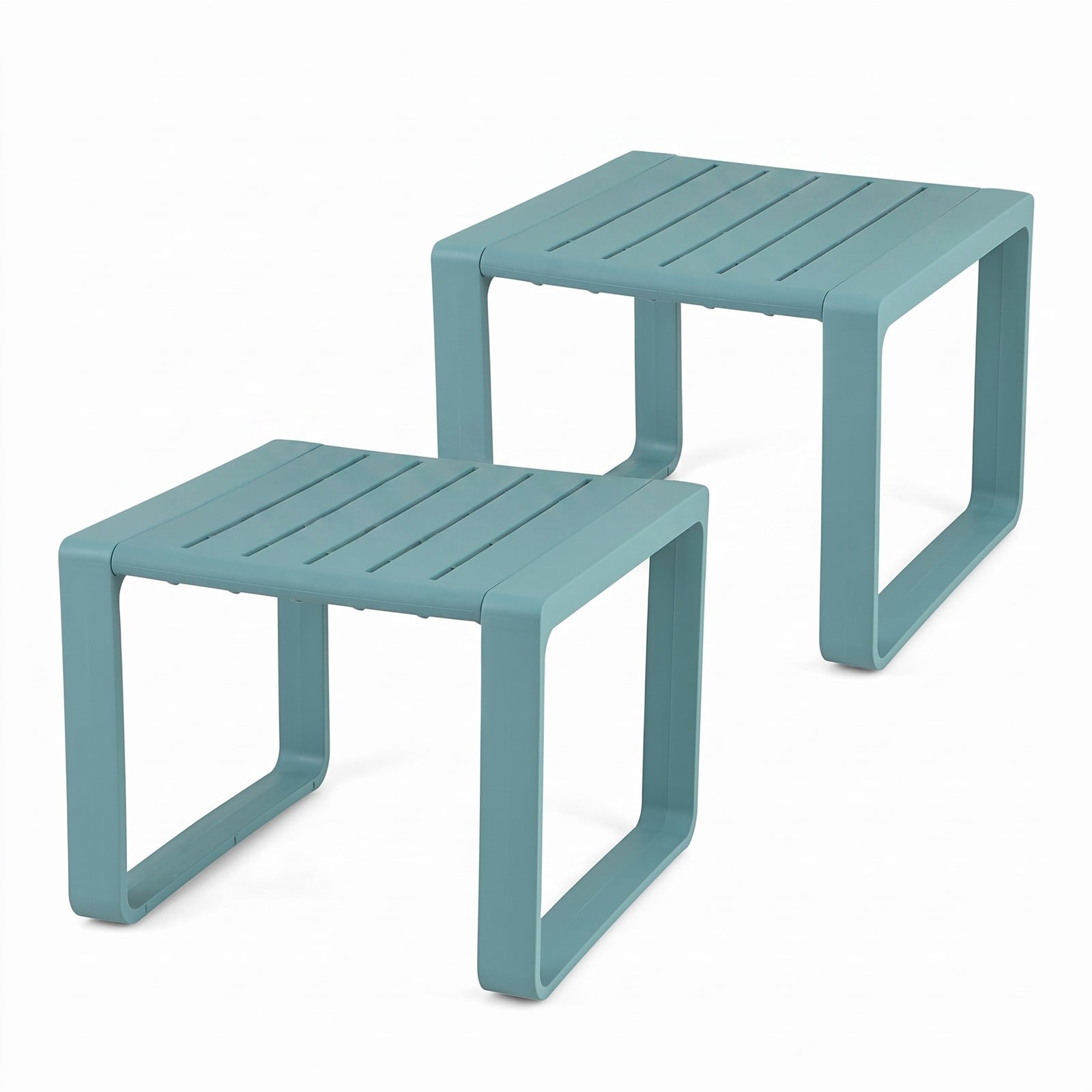 Furnibear Set of 2 Weather Resistant Slatted PP Outdoor Adirondack Side Tables for the Patio Deck Porch and Poolside, Blue