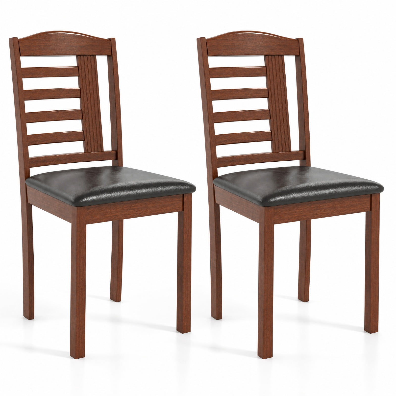 Furnibear Set of 2 Wood Kitchen Chairs with Faux Leather Upholstered Seat and Ergonomic Backrest for Dining Room and Restaurant, Black