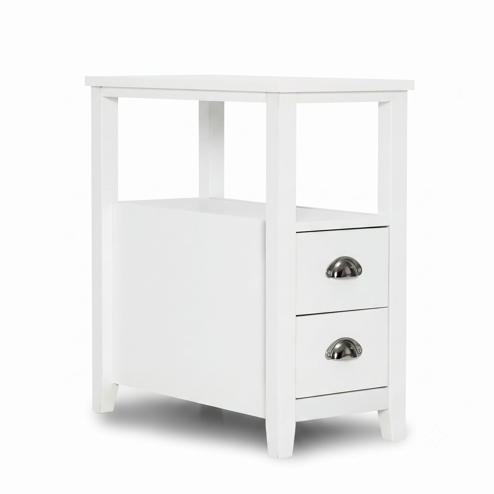 Furnibear Set of 2 Wooden Bedside Nightstands with 2 Drawers and Open Shelf for Bedroom Living Room and Guest Room, White