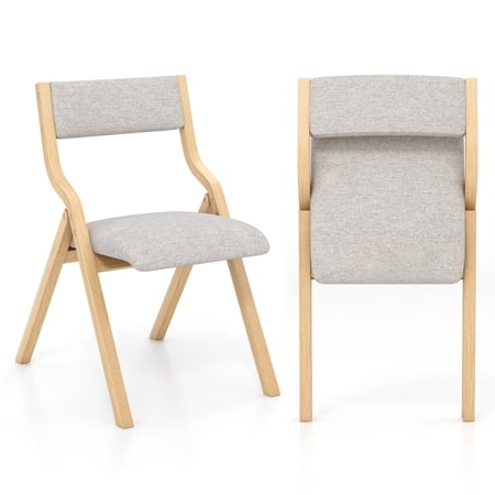 Furnibear Folding Dining Chairs Set of 2 with Linen Padded Seat and Backrest on Wood Frame for Space Saving Dining Room, Natural
