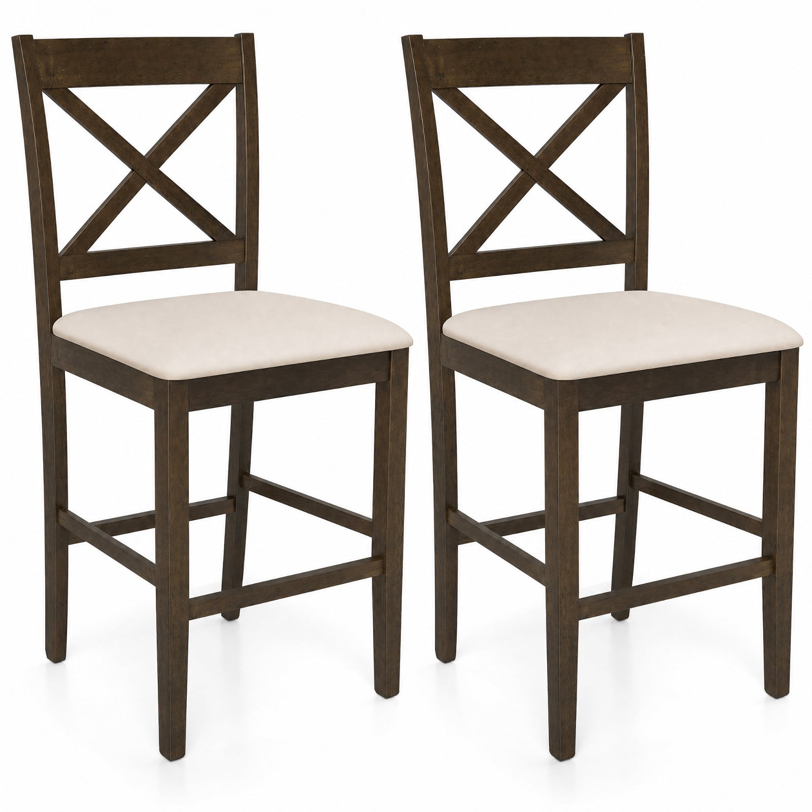Furnibear Set of 2 X-Back Bar Stools with Upholstered Cushioned Seats and Rubber Wood Frame