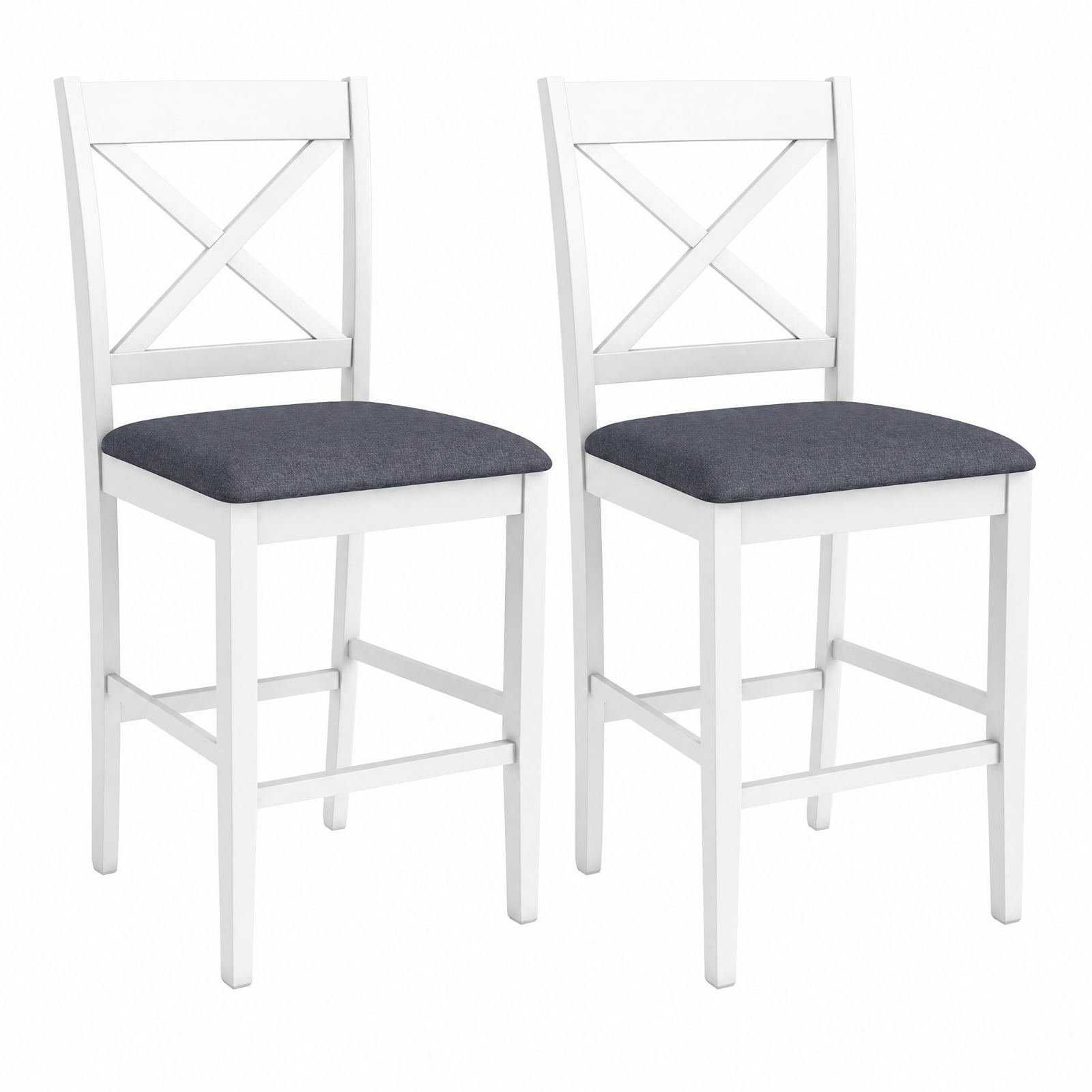 Furnibear Set of 2 X-Back Bar Stools with Upholstered Cushioned Seats for Kitchen Island Counter Bar Pub Dining Home, White