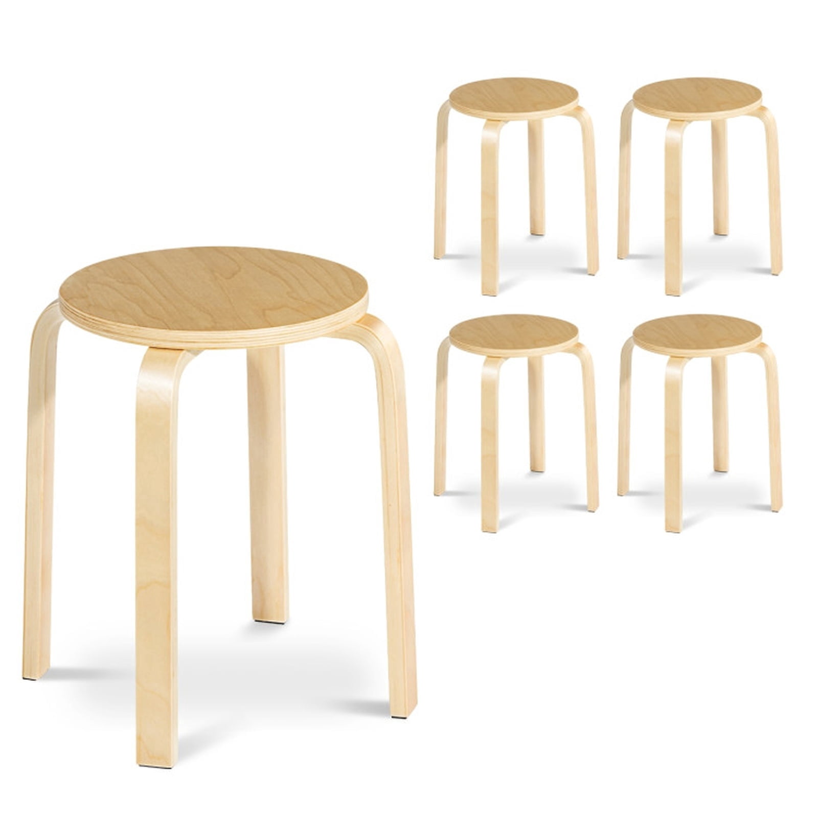 Furnibear Backless Wood Dining Chairs Set of 4 with 18 Inch Round Seat and Four Wood Legs for Kitchen and Dining Room, Natural