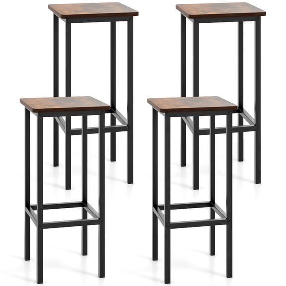 Furnibear Set of 4 Bar Stool Set 26 Inch Bar Chair with Metal Legs and Footrest, Rustic Brown