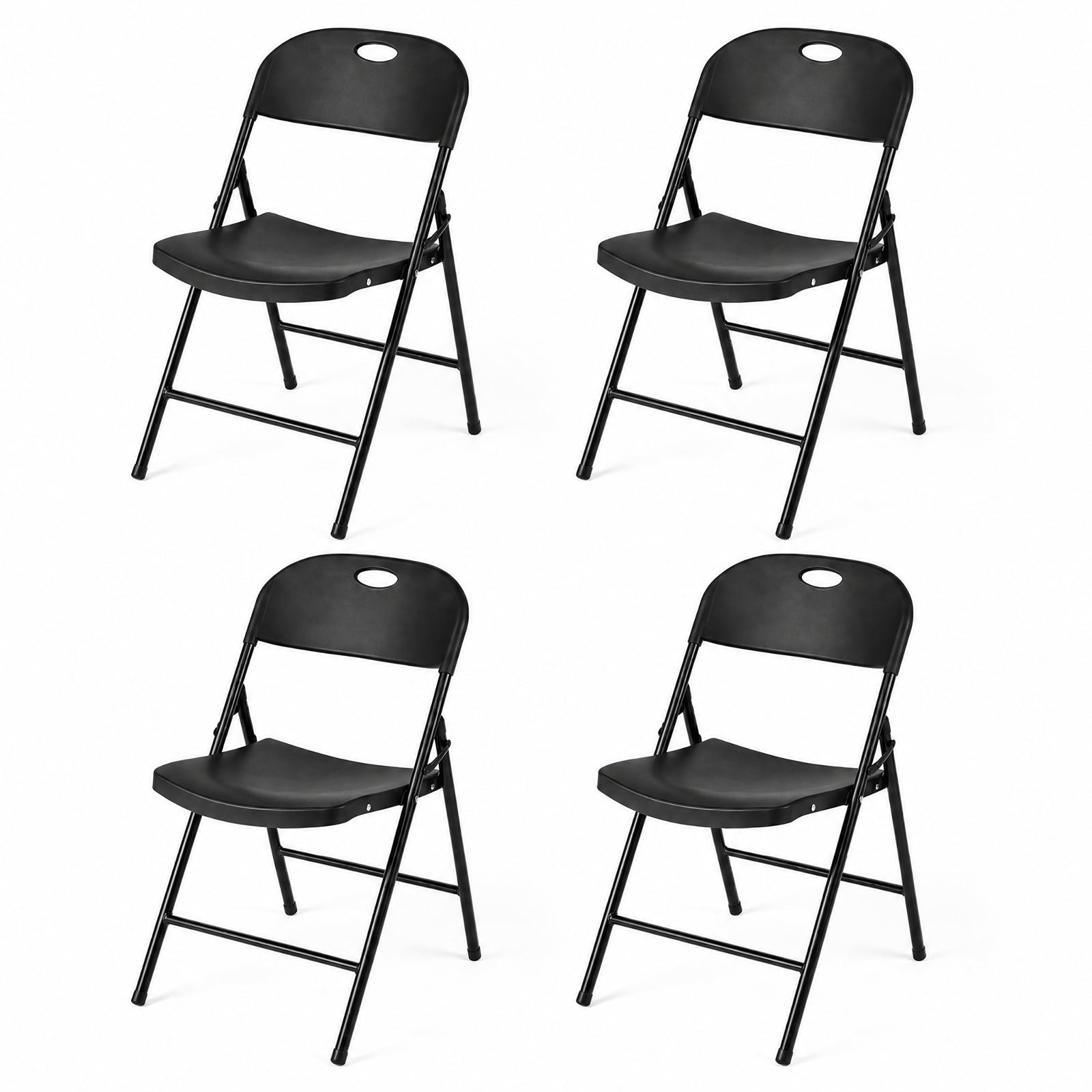 Furnibear Set of 4 Foldable Plastic Chairs with Ergonomic Backrest for Kitchen Dining Room Living Room Home, Black