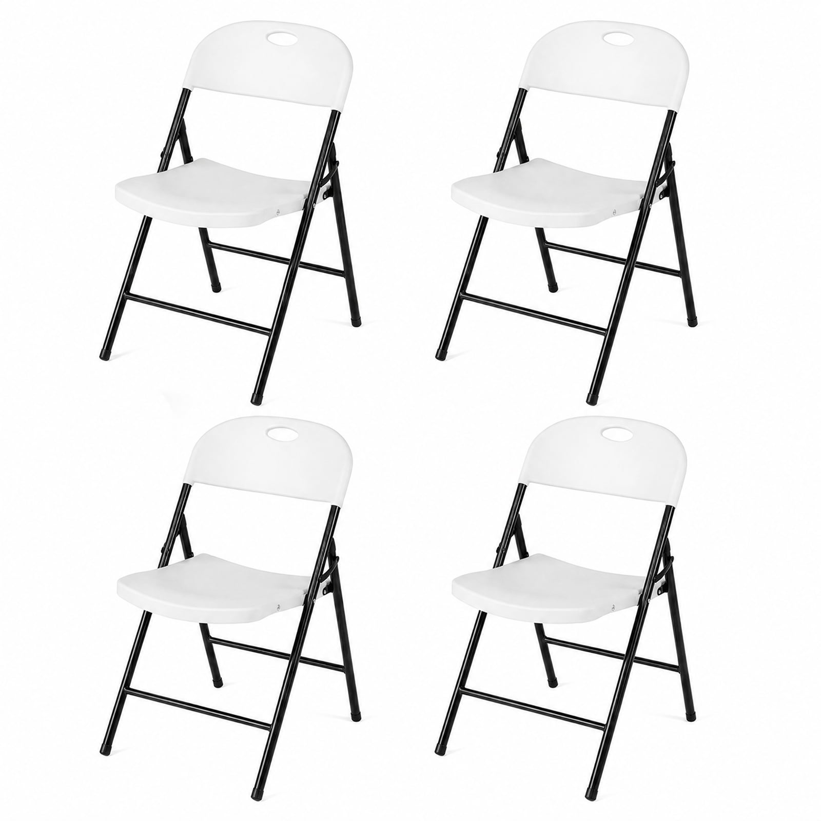 Furnibear Set of 4 Foldable Plastic Chairs with Ergonomic Backrest for Kitchen Dining Room Living Room Home, White