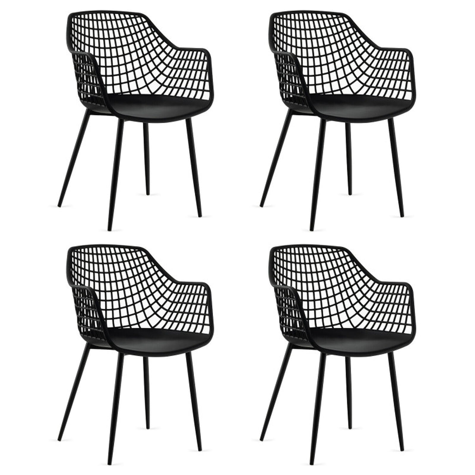 Furnibear Heavy Duty Metal Dining Chairs Set of 4 with Hollow Mesh Backrest and Sturdy Metal Legs for Kitchen and Dining Room, Black
