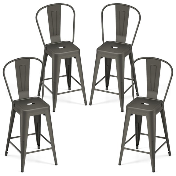 Furnibear Bar Stools Set of 4 Stackable Metal Counter Height Barstools with Removable Backrests and Footrests, Gun Metal