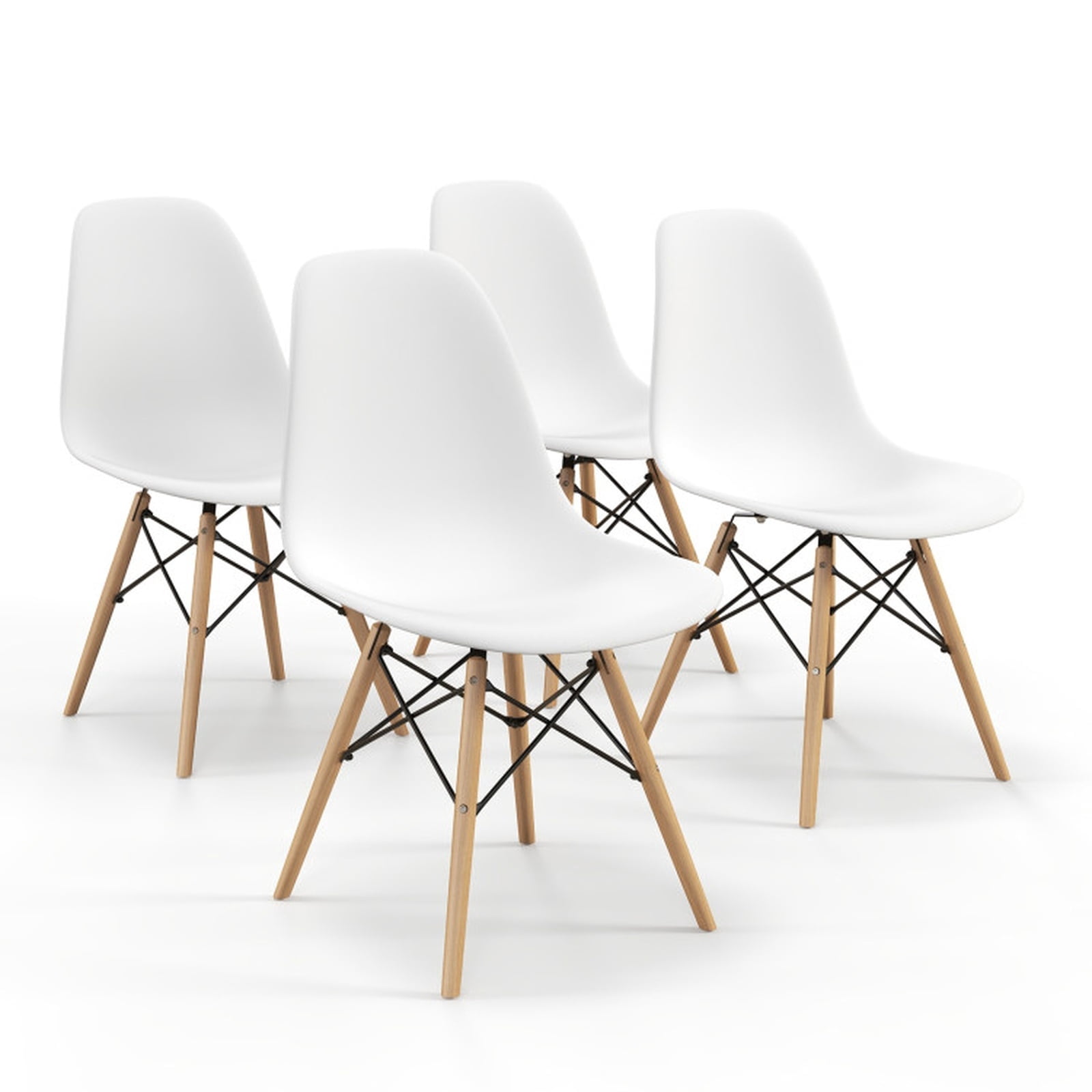 Furnibear Modern Armless Dining Chairs Set of 4 with Molded PP Seat and Solid Beech Wood Legs for Dining Room and Kitchen, White