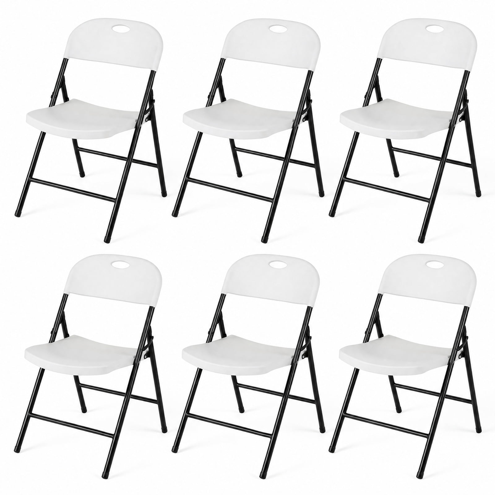 Furnibear Set of 6 Foldable Plastic Chairs with Ergonomic Backrest for Kitchen Dining Room Living Room Home, White