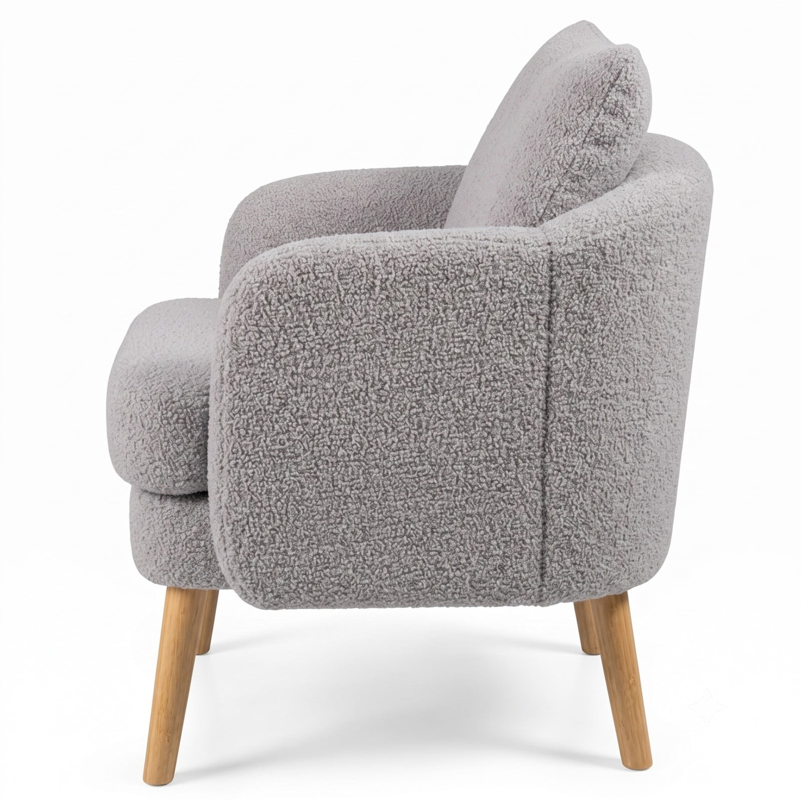 Furnibear Sherpa Accent Chair, Modern Upholstered Living Room Armchair with Seat Cushion and Lumbar Pillow, Solid Rubber Wood Legs, Cozy Single Sofa Chair for, Grey