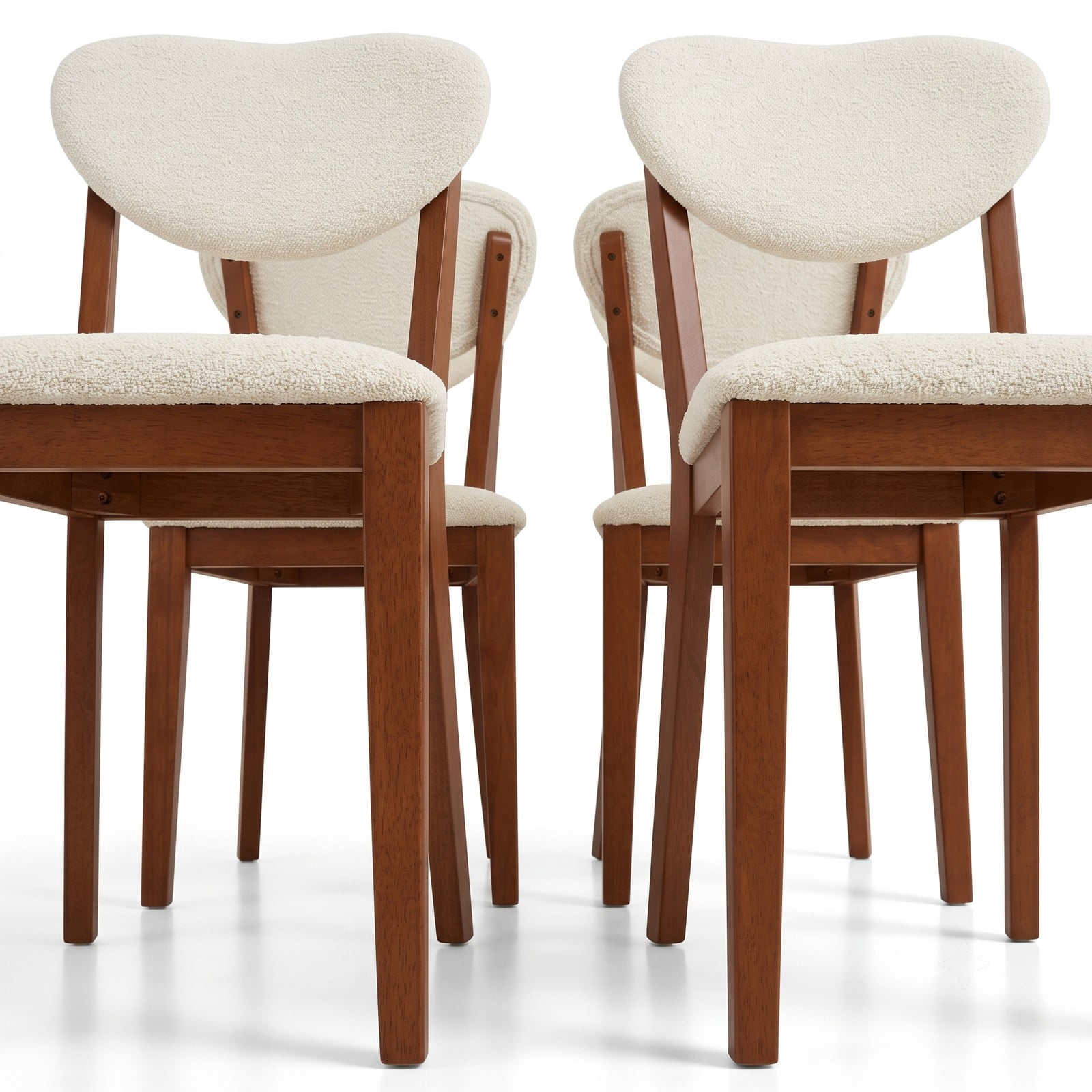 Furnibear Sherpa Dining Chairs Set of 4, Upholstered Faux Fleece Accent Side Chairs with Solid Rubber Wood Legs, Ergonomic Tilt Backrest Kitchen Dining, White Walnut