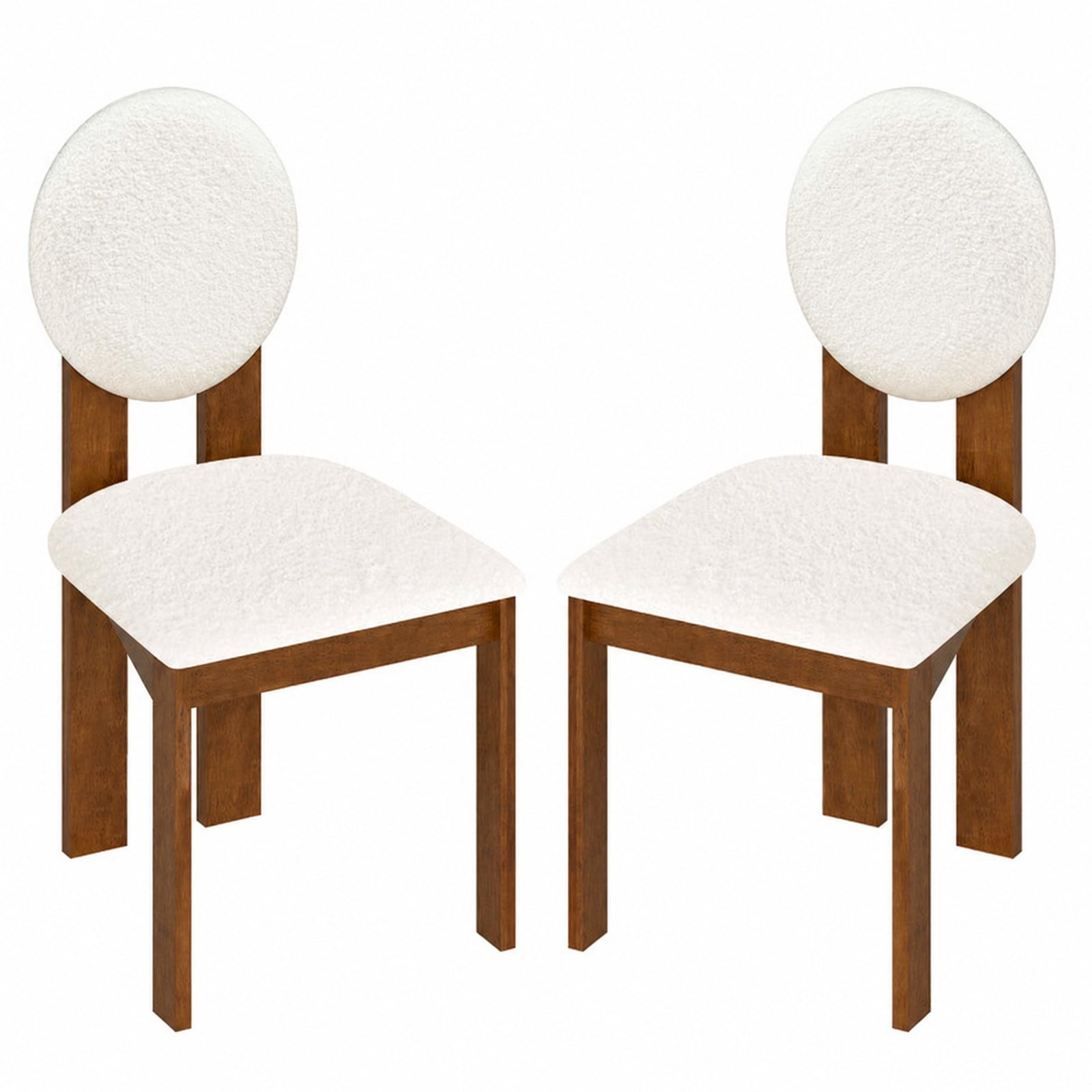 Furnibear Sherpa Upholstered Dining Chairs Set of 2 with Rubber Wood Legs for Kitchen Living Room and Restaurant Seating, White