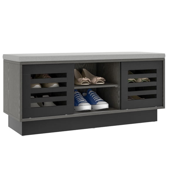 Furnibear Shoe Storage Bench with 6 Compartments and 3 Adjustable Shelves Cushioned Seat for Entryway Hallway and Closet Shoe Organizer, Coffee