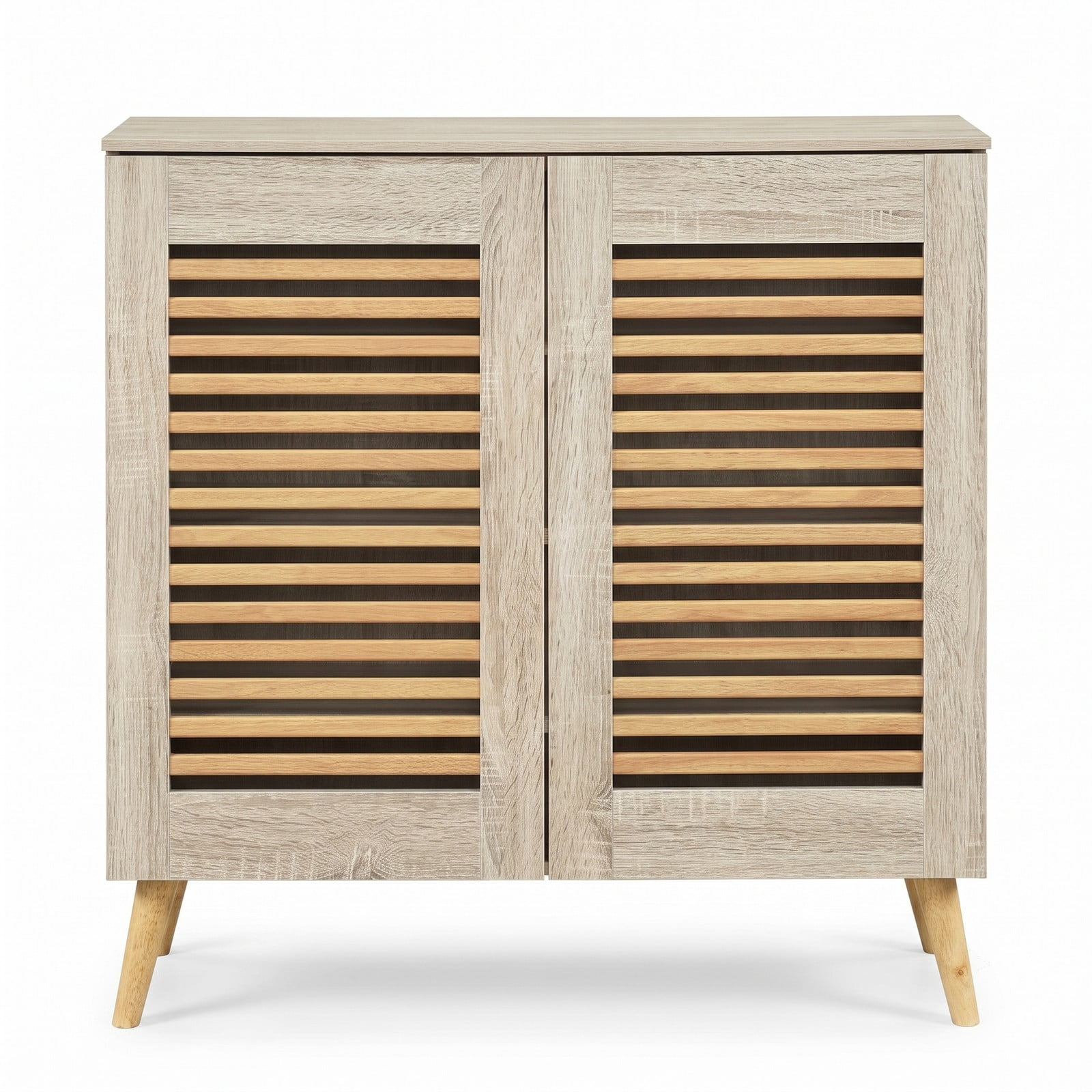 Furnibear Shoe Cabinet with Louvered Doors and 3 Removable Shelves for Entryway Closet and Hallway Shoe Storage Organizer, Natural