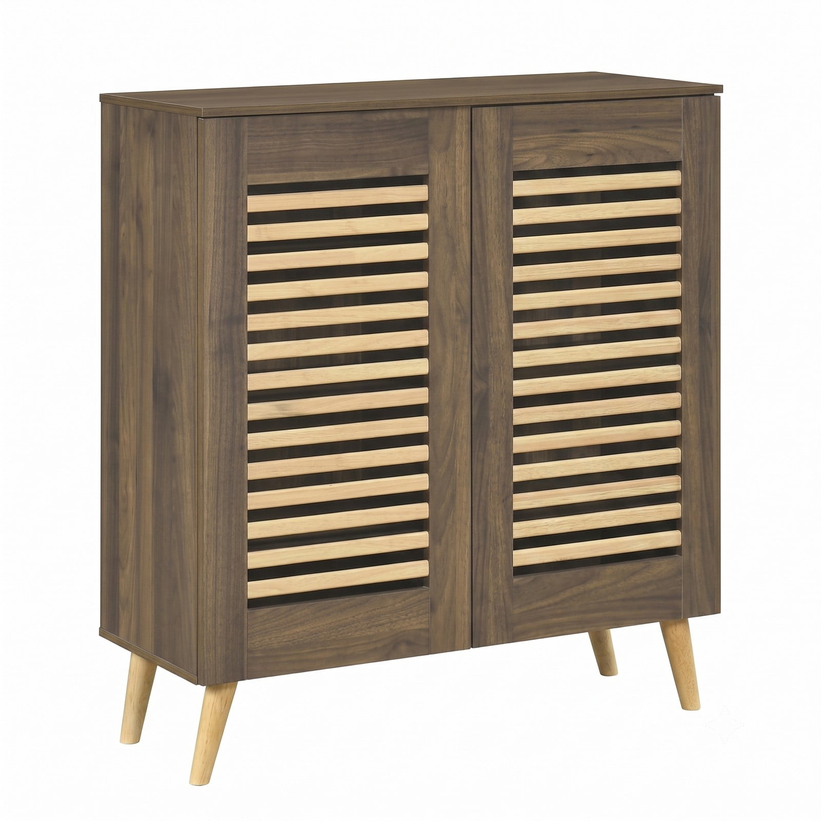 Furnibear Shoe Cabinet with Louvered Doors and 3 Removable Shelves for Entryway Closet and Hallway Shoe Storage Organizer, Walnut