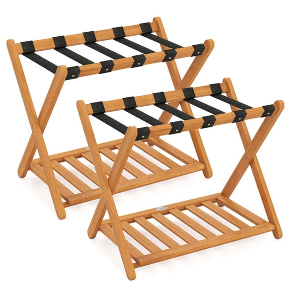 Furnibear Shoe Rack Bench Set of 2 Folding Luggage Racks with 5 Nylon Straps and Slatted Storage