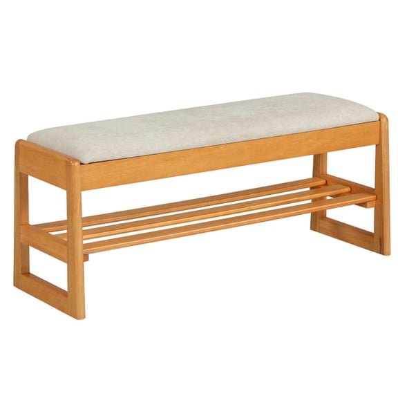 Furnibear Shoe Rack Bench with Storage 2-Tier Rubberwood Entryway Bench with Flip-Open Storage for Entryway Hallway Closet, Beige