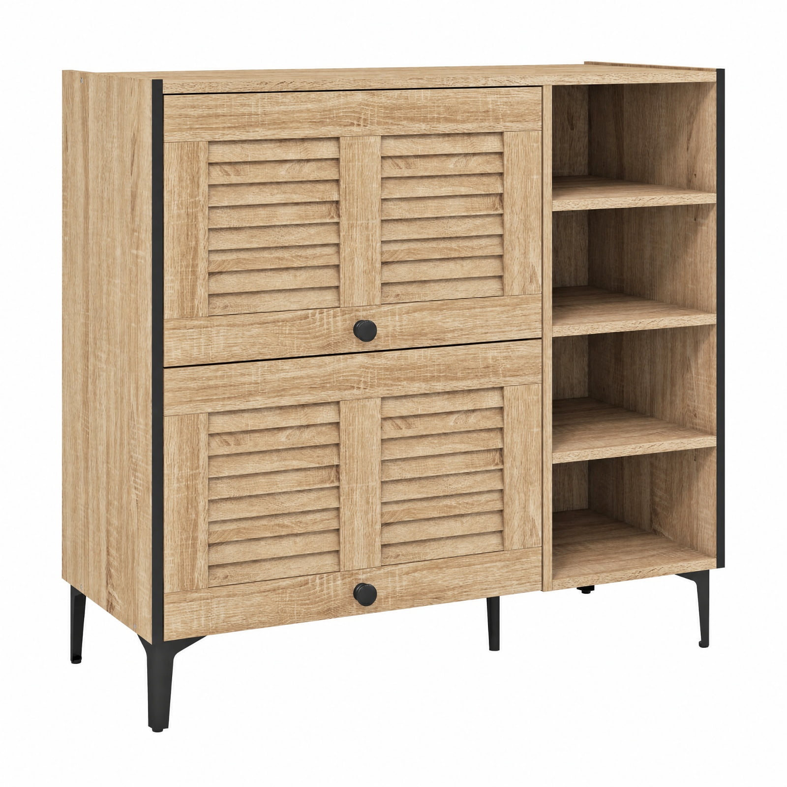 Furnibear Shoe Rack Organizer with Flip Up See Through Doors and Adjustable Shelves for Living Room Entryway Hallway Shoe Cabinet, Oak