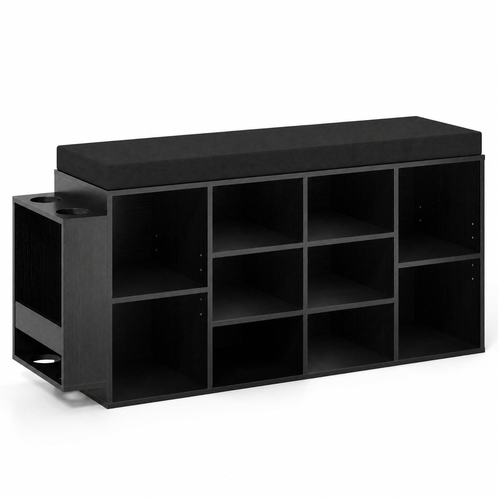 Furnibear Shoe Storage Bench with Umbrella Stand and 10 Cubby Entryway Shoe Rack Organizer with Padded Seat for Hallway Closet, Black