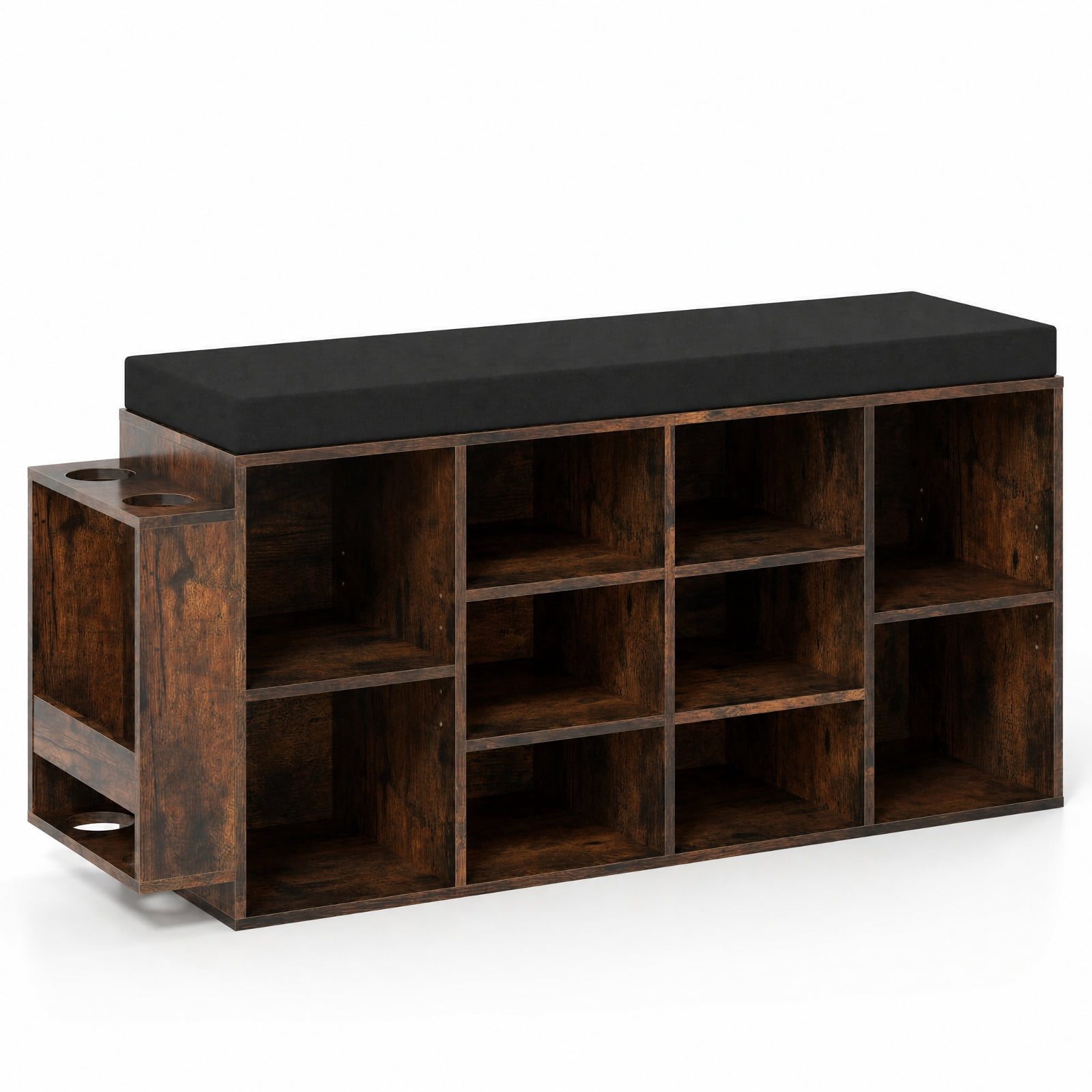 Furnibear Shoe Storage Bench with Umbrella Stand and 10 Cubby Entryway Shoe Rack Organizer with Padded Seat for Hallway Closet, Rustic Brown