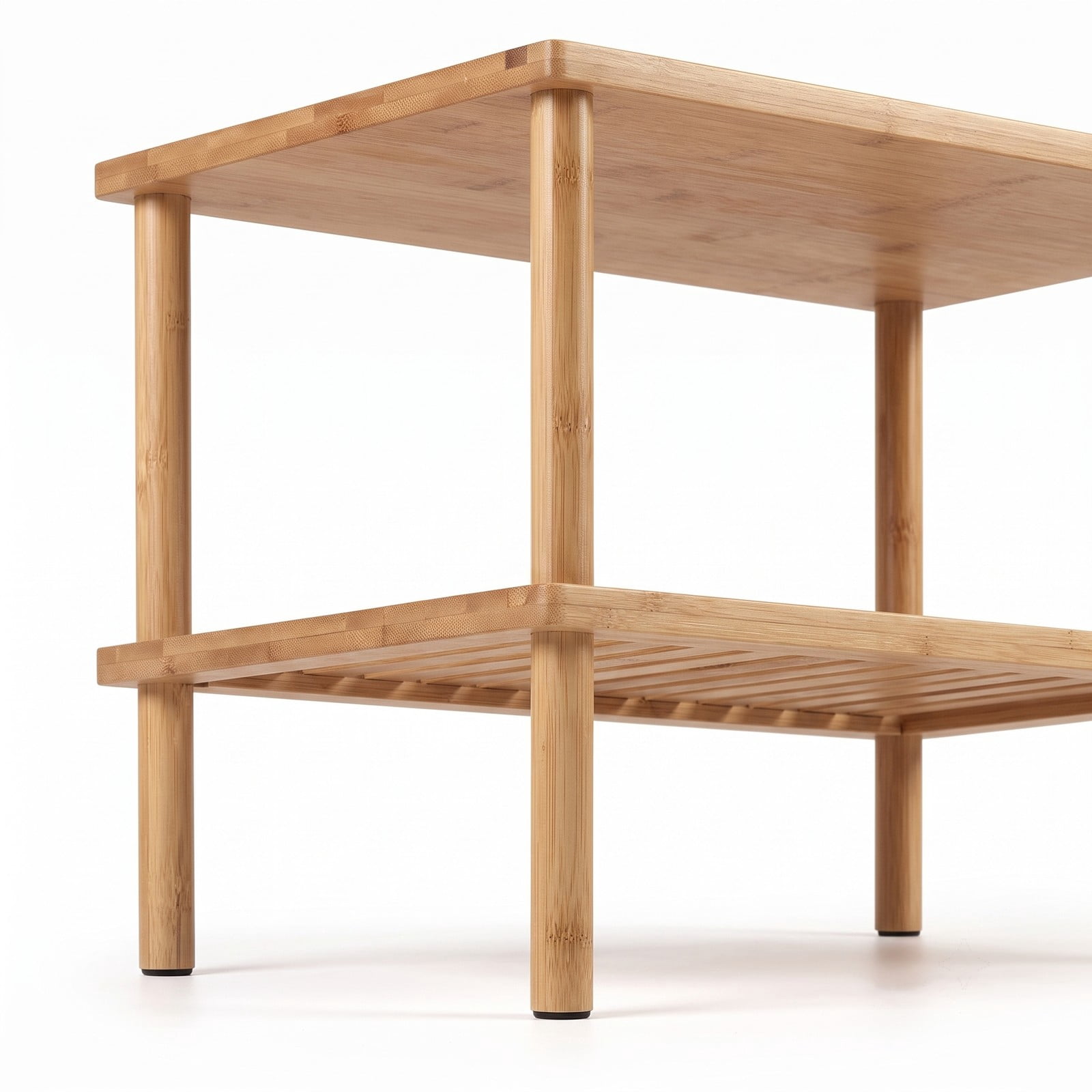 Furnibear Side Table Set of 2, 2-Tier Bamboo End Table with Storage Shelves, Rectangular Sofa Tea Table Nightstand for Living Room Bedroom, Natural