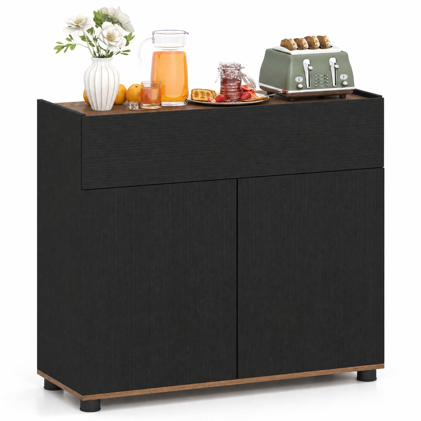 Furnibear Sideboard Buffet Cabinet with Storage Wooden Kitchen Storage Cabinet for Kitchen Dining Living Room Buffet Storage Server, Black