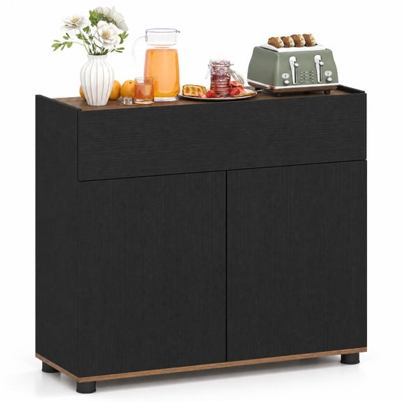 Furnibear Sideboard Buffet Cabinet with Storage Wooden Kitchen Storage Cabinet for Kitchen Dining Living Room Buffet Storage Server, Black
