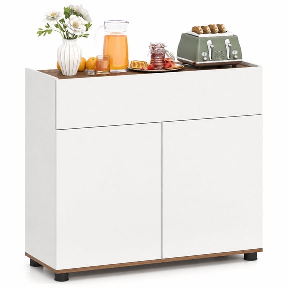 Furnibear Sideboard Buffet Cabinet with Storage Wooden Kitchen Storage Cabinet for Kitchen Dining Living Room Buffet Storage Server, White